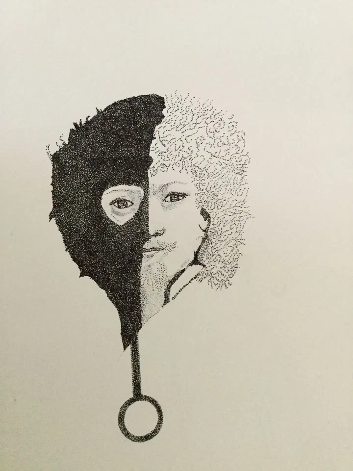 Zwart-wittekening van twee gezichten
