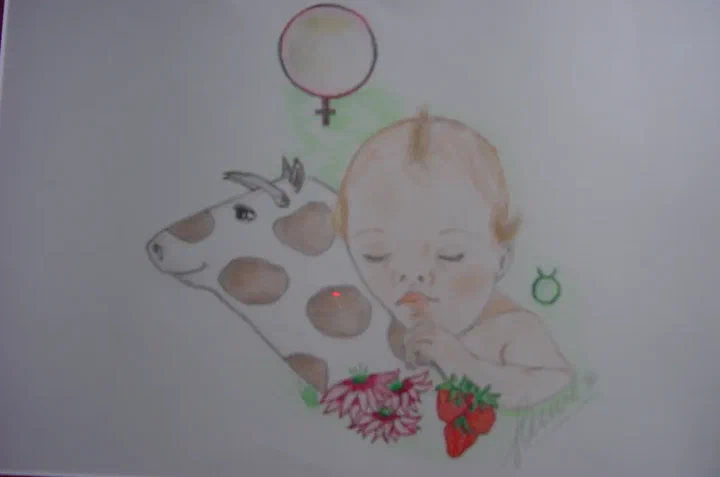 Illustratie van het sterrenbeeld Stier met een kind en een stier